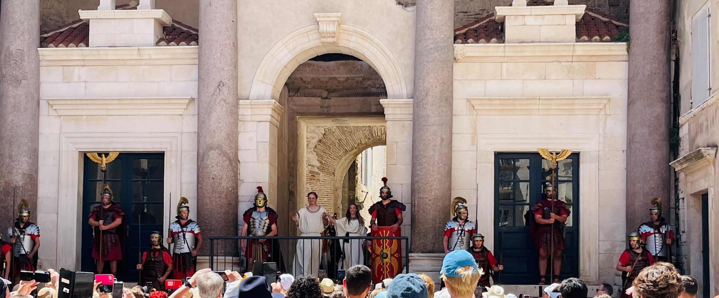 Diocletian's Palace in Split Croatia with 12 actors reenacting a play of Roman Emperor Diocletian